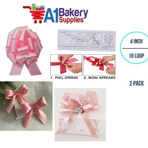 Hot Red Pull Bow for Gift Wrapping Gift Bows Pull Bow With Ribbon, 4 Inch  18 Loop Satin Color 2 Pieces 