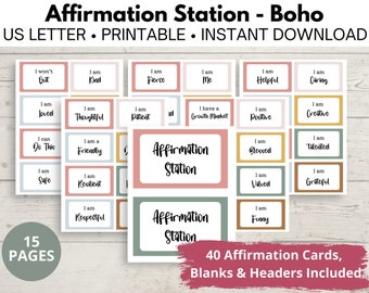 Affirmation Station | Affirmation Cards Printable | Affirmation Cards for Kids | Affirmation Station Classroom | Affirmation Mirror Boho