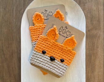 Foxy | crochet cup sleeve, crochet cup cozy, animal cup cozy, cute cup cozy, cup cozy, cup sleeve, gifts for him, gifts for her, cute gifts