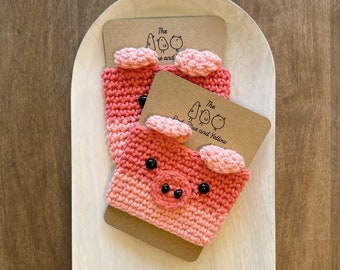 Piggy | crochet cup sleeve, crochet cup cozy, animal cup cozy, cute cup cozy, cup cozy, cup sleeve, gifts for him, gifts for her, cute gifts