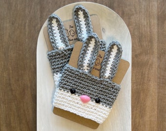 Bunny | crochet cup sleeve, crochet cup cozy, animal cup cozy, cute cup cozy, cup cozy, cup sleeve, gifts for him, gifts for her, cute gifts