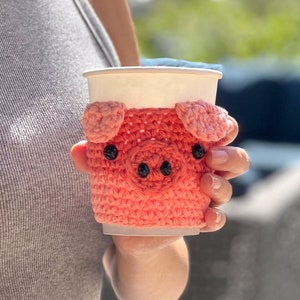 Piggy | Crochet Cup Sleeve, Crochet Cup Cozy, Animal Cup Cozy, Cute Cup ...