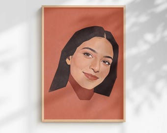 Portrait de femme en terre cuite | Impression aquarelle moderne (téléchargement numérique)