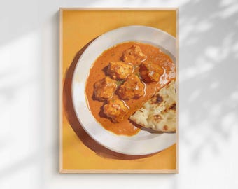 Impression de cuisine au cari et naan | Décoration murale orange épicé (téléchargement numérique)