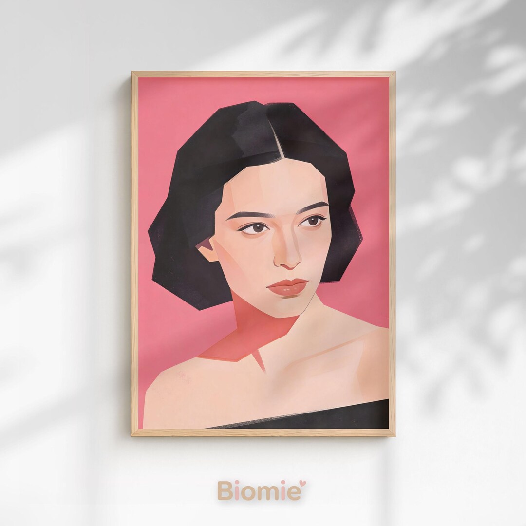Geometric Woman Portrait Print | Modern Pink Gradient Art (digital ...