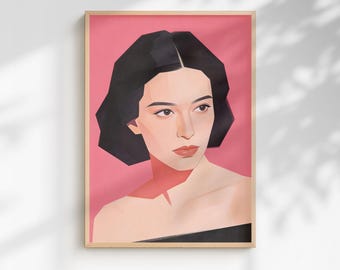 Impression géométrique portrait de femme | Art dégradé rose moderne (téléchargement numérique)