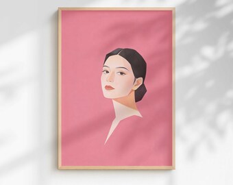 Portrait féminin minimaliste | Impression rose blush (téléchargement numérique)