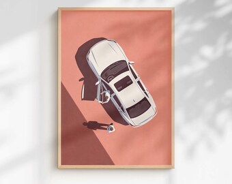 Impression de voiture minimaliste | Art de voyage rose poudré (téléchargement numérique)