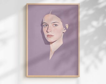 Portrait de taches de rousseur | Art mural minimaliste lavande (téléchargement numérique)