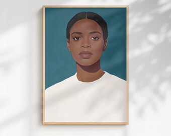 Portrait de femme afro moderne | Décoration neutre sarcelle (téléchargement numérique)