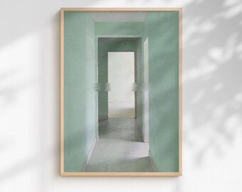 Impression d'art couloir vert sauge - Déco minimaliste pour entrée (téléchargement numérique)