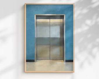 imprimé ascenseur bleu sarcelle | Art mural moderne minimaliste (téléchargement numérique)