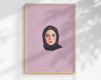 Impression d'art minimaliste portrait hijab | Décoration d'intérieur pastel lavande (téléchargement numérique)