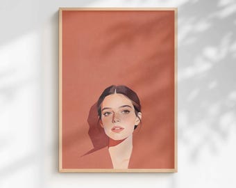 Portrait de femme aux taches de rousseur | Art minimaliste en terre cuite (téléchargement numérique)