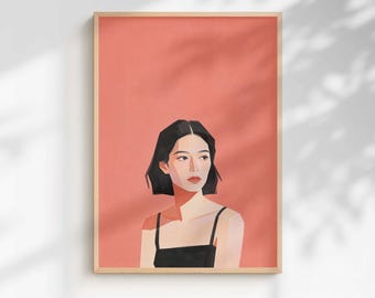 Impression géométrique portrait de femme | Art mural corail en terre cuite (téléchargement numérique)