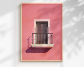 Imprimé balcon rose poudré | Art mural méditerranéen (téléchargement numérique)