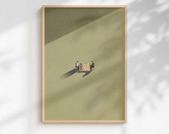 Impression d'art minimaliste d'échecs – Déco de bureau vert sauge (téléchargement numérique)