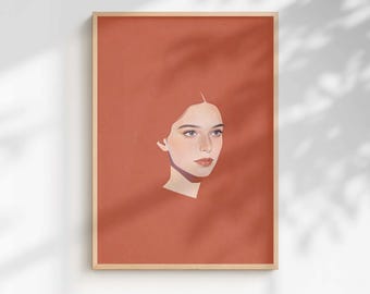 Impression d'art minimaliste de portrait de taches de rousseur | Décor en terre cuite (téléchargement numérique)