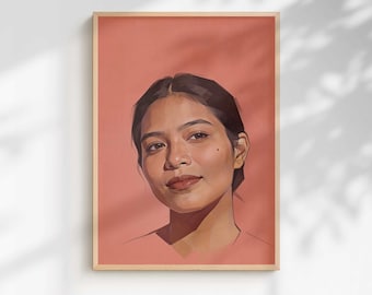Impression portrait de femme corail – oeuvre d'art murale moderne en terre cuite (téléchargement numérique)
