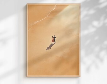 Impression minimaliste de couple dansant sur la plage - coucher de soleil doré, art mural de la chambre (téléchargement numérique)