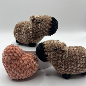 Crochet Capybara Plushie, Velvet Yarn Stuffed Animal