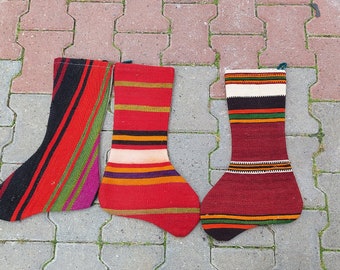 Vintage Stocking Colorful ,Handmade Rug Stockings, Turkish Rug 8x10, Kilim Stocking, Gift Christmas Stockings, Wall Home Decor Rug 9x12