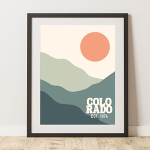 COLORADO Berge Geometrische Grafik Digitaler Kunstdruck, Wandposter, Abstrakte Farbe Kunst, Wohnheim Poster, Boho druckbare Kunst, Natur