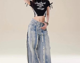 Jeans Destroyed Loose Burrs Wide Leg Bootcut Pants