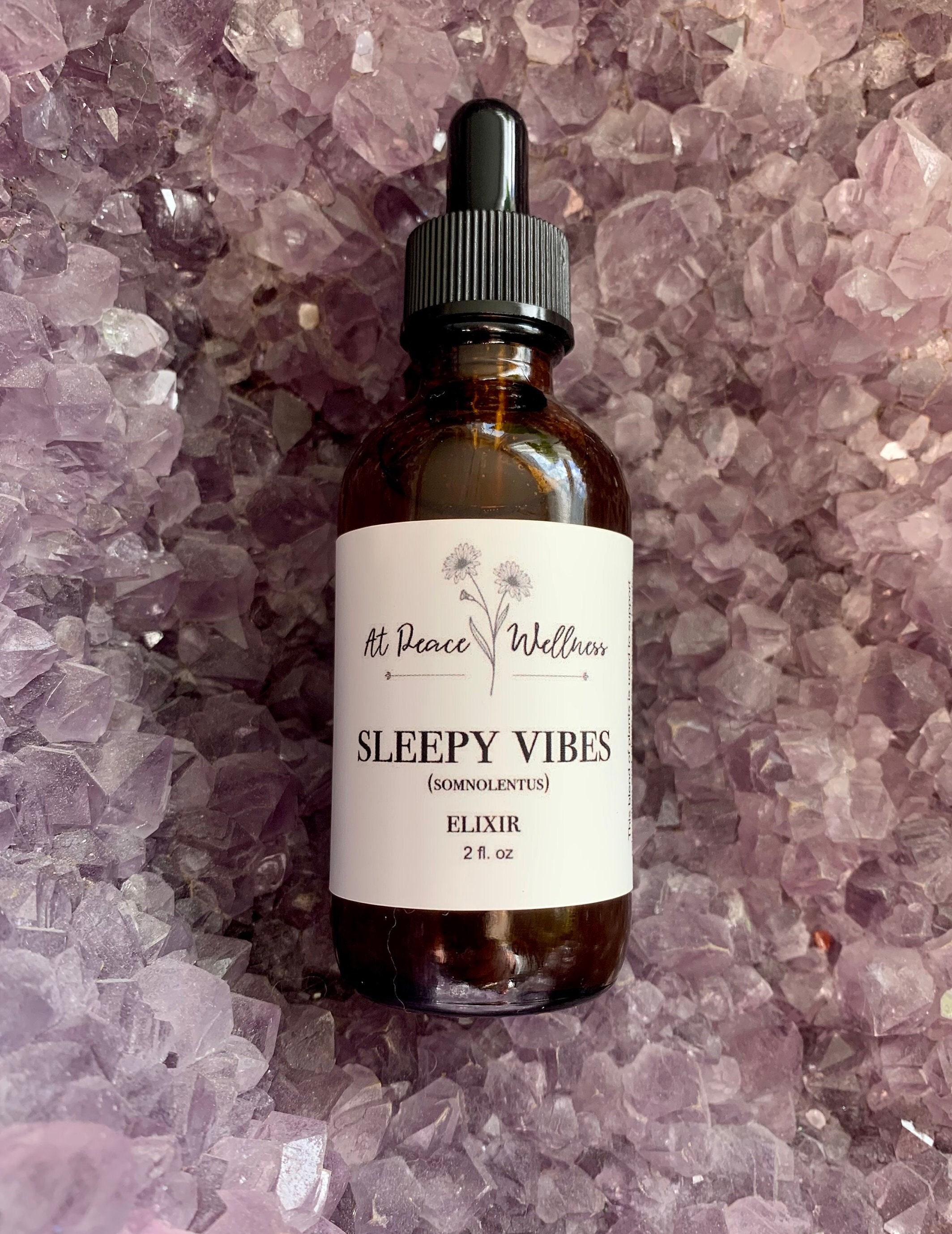 Sleepy Vibes Elixir, skullcap, passionflower, hops, chamomile, organic herbal extract, homegrown