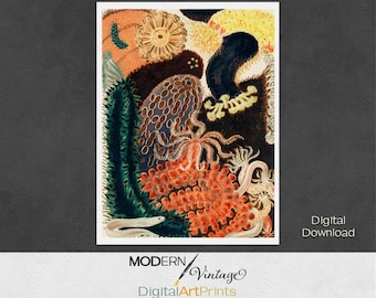 Coral Art, Vintage Art Print, Digital Download