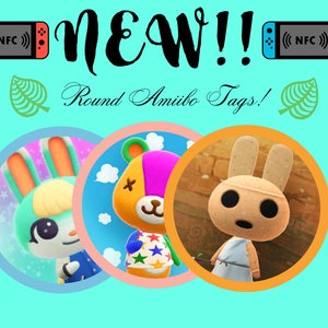 NEW Round Amiibo Tags! Any Animal Crossing Amiibo Character Available! Optional Case!