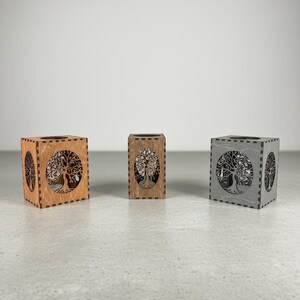 Tree Of Life LANTERN CANDLE HOLDER, Wood Tealight Holder, Flameless Candles, Tree Of Life, Tree Of Life Wooden Tealight Latern Candle Holder shown in an AI-generated listing photo