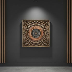 Mandala Wood Wall Art  7 Layered Framed Mandala Laser Cut Home Décor Yoga, Spiritual and Meditation Décor Geometric wall art 3D Wall art shown in an AI-generated listing photo