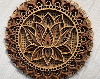 Wooden Lotus Mandala – Round Floral Mandala – Layered Lotus Mandala – Yoga Spiritual Decor – Laser Cut Mandala Lotus – Lotus Flower mandala