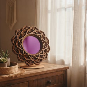 WOODEN MANDALA MIRROR - Boho Mirror - Decorative Round Mirror - Macramé Mirror -  Mandala Art Mirror - Wall Hanging Mirror – New Home Gift shown in an AI-generated listing photo