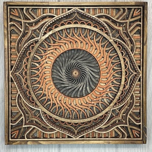 Mandala Wood Wall Art  7 Layered Framed Mandala Laser Cut Home Décor Yoga, Spiritual and Meditation Décor Geometric wall art 3D Wall art