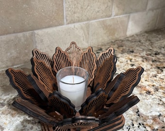 Flower Candle Holder – Wooden Candle Holder – Handmade Candle Stand – Tealight Candle Holder – Shadow Casting Candle Holder – Home Decor