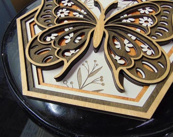 Wooden Butterfly Art – 5 Layer Art Piece – Butterfly Hexagon Shadow Box  Laser Cut Butterfly Wall Art Butterfly Home Decor Housewarming Gift