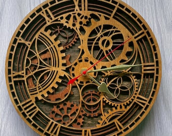 Steampunk Wall Clock – Industrial Wall Clock – Mechanical Wall Clock – Wood Wall Clock – Boho Wall Clock – Gear Clock – Modern Wall Clock
