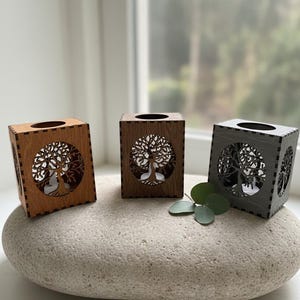 Tree Of Life LANTERN CANDLE HOLDER, Wood Tealight Holder, Flameless Candles, Tree Of Life, Tree Of Life Wooden Tealight Latern Candle Holder shown in an AI-generated listing photo