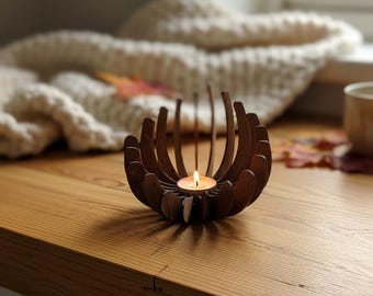 Decorative Candle Holder for Home Decor – Table Decor Geometric Wooden Candle Holder – Laser Cut Tea Light – Circular Rustic Table Decor