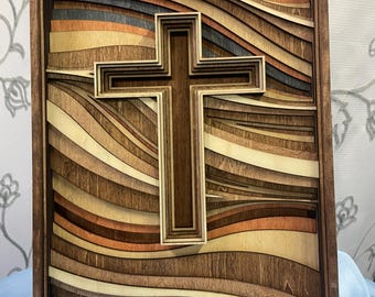 Religious Cross Wall Art – Wood Cross Cutout – 8 Layered Wood Wall Art – Cutout Cross Art – Spiritual Wall Decor – Christian Wall Art Decor