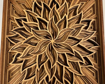Flower Mandala Art, Wooden Mandala Art,  Mandala Wall Hanging, Six Layered Framed Mandala, Floral Mandala Wall Art, Geometric Wood Art Decor