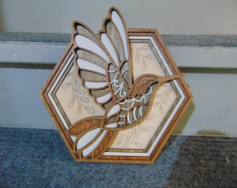 Wooden Hummingbird Art – 5 layered Hummingbird Wall Art – Wooden Hexagon Art – Hummingbird Hexagon Shadow Box – Hummingbird Decor Gift Idea