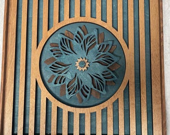 Ingelijste bloemenmuurkunst | 6-laags mandalapaneel | Geometrisch bloemendecor | Moderne houten wanddecoratie | Gebloemd houten wandpaneel voor thuis