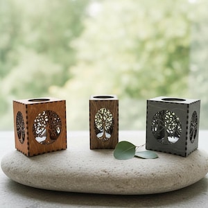 Tree Of Life LANTERN CANDLE HOLDER, Wood Tealight Holder, Flameless Candles, Tree Of Life, Tree Of Life Wooden Tealight Latern Candle Holder shown in an AI-generated listing photo
