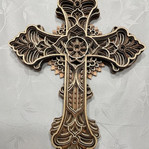 Cruz Mandala Religiosa – Cruz de Madera de 7 Capas – Cruz de la Fe – Cruz Religiosa Multicapa – Arte de Pared con Cruz Cristiana – Decoración Religiosa para el Hogar
