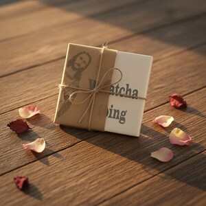 Funny Jesus Tile | Ceramic Jesus Saying Tile with "Whatcha Doing" | Religious Humor Gift | Catholic Christian Home Decor | Divine Comedy shown in an AI-generated listing photo