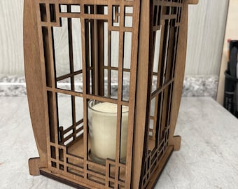 Rustieke decoratieve lantaarn – houten kaarslantaarn – theelichthouder – oriënteerkandelaar – modern geometrisch decor – rustiek huisaccentcadeau