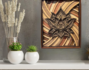 Lotus Flower Mandala – Lotus Wooden Mandala – Layered Lotus Mandala – Yoga Lotus Mandala– Mandala Wall Decoration –  Boho Wall Hanging